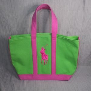 Ralph Lauren Big Pony Green and Pink Preppy Tote Bag
